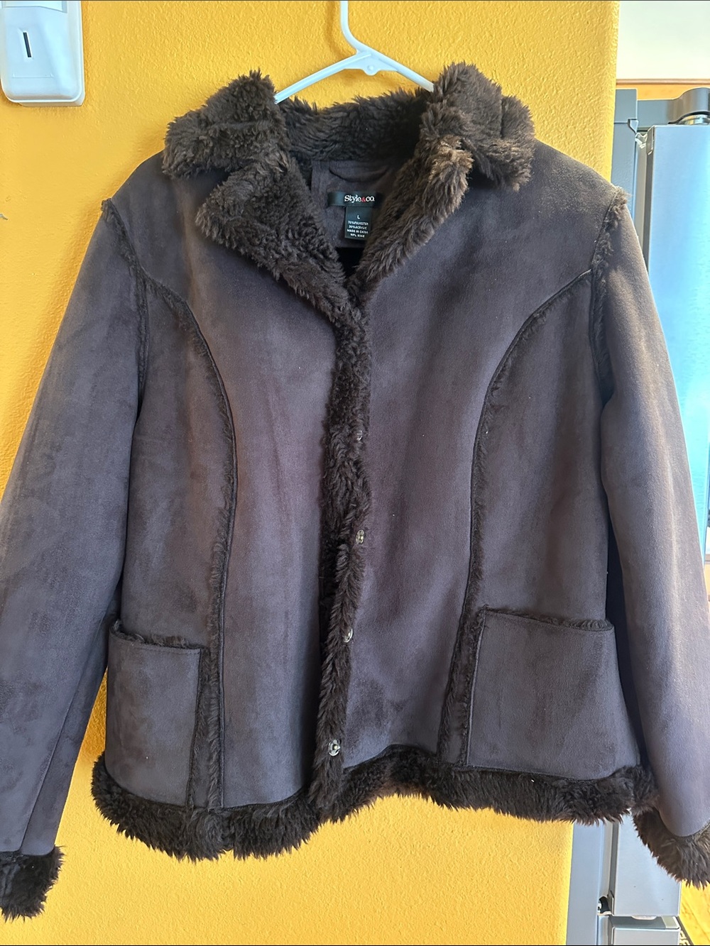 Style & Co. Women's Dark Brown Faux Shearling Teddy Jacket